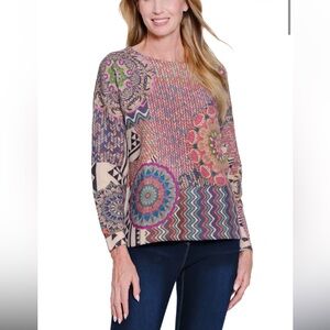 John Mark Patchwork Design Crewneck Sweater Boho Bohemian size M